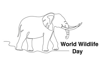 An elephant is walking. World Wildlife Day one-line drawing