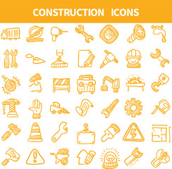 Construction icons set Flat home repair elements tools.