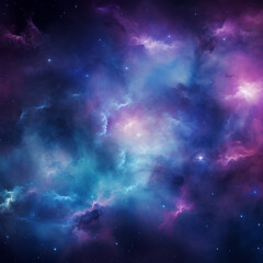 Ilustracion de nebulosa de tonos azules y purpura en el espacio