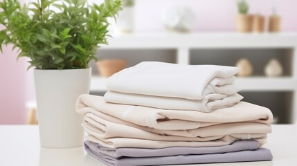 A Stack of Immaculate Bedding Sheets, Framed by a Laundry Room's Gentle Blur