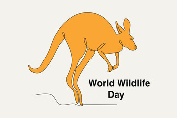 Colorful illustration of a jumping kangaroo. World Wildlife Day one-line drawing