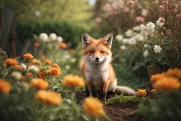 red fox portrait in the garden