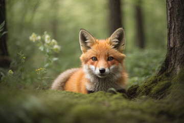 red fox portrait in the forest