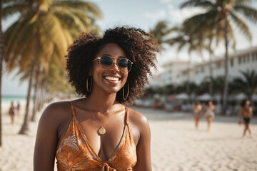 Naklejka premium portrait of a adult woman in the Miami beach