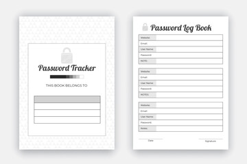 Password tracker log book design template, reminder book, journal interior design with black and white paper pattern style, KDP interior design template to store your personal information