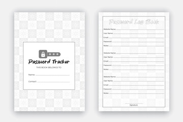 Password tracker log book design template, reminder book, journal interior design with black and white paper pattern style, KDP interior design template to store your personal information - obrazy, fototapety, plakaty
