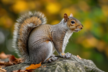 Naklejka na ściany i meble Squirrel sitting in nature, side view animal wildlife