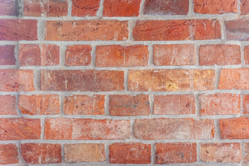 Detailed red brick wall background texture, copy space.