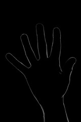 Les contours des doigts d'une main en clair-obscur