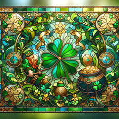 Stained glass with St Patrick's day celebration
