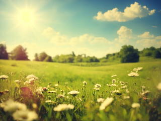 Photo sunny day on the meadow environmental backgrounds