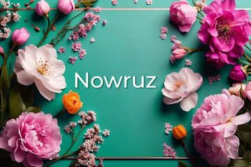 Nowruz  International Day Template Social Media Banner Invitation Card with spring flowers