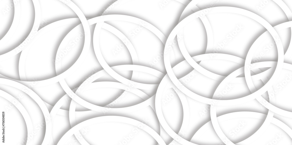 Poster abstract white and grey geometric overlapping circle ring background with shadow. vector illustratio