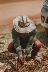 farmer washing his hands