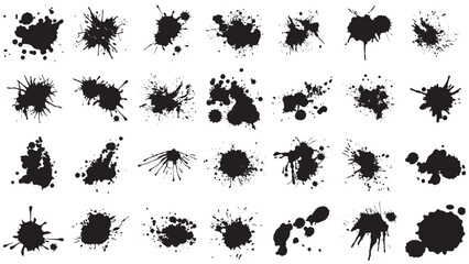 Ink drops and splashes. Blotter spots, liquid paint drip drop splash and ink splatter.Blobs and spatters. Artistic dirty grunge abstract spot vector set. Isolated vector illustration.  - obrazy, fototapety, plakaty