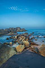 rocky coast, Muttom Beach, Kanyakumari, Tamil Nadu, India.