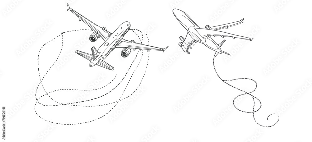 Poster airplane path in one continuous line drawing.