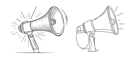 Public horn speaker in One continuous line drawing. - obrazy, fototapety, plakaty