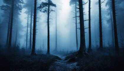 foggy forest in a mystical atmosphere
