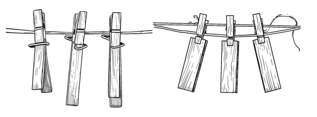 Wooden clothespin in one continuous line drawing. - obrazy, fototapety, plakaty
