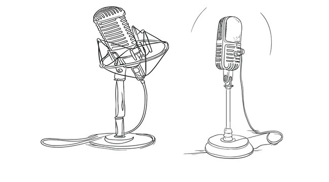 Continuous one line drawing of podcast microphone.