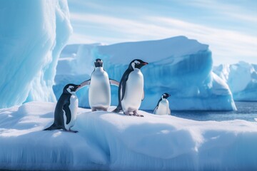 Group of adorable penguins on a rock, avian beauty