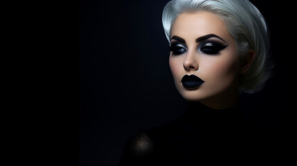Extravagant Woman with Black Lips and Edgy Lipstick in a Glamorous Fashion Portrait