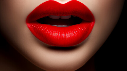 Red Lips Elegance: Close-Up Beauty and Glamour in Vibrant Passion