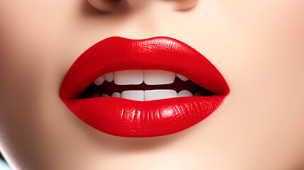 Red Lips Elegance: Close-Up Beauty and Glamour in Vibrant Passion