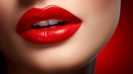 Obraz premium Red Lips Elegance: Close-Up Beauty and Glamour in Vibrant Passion