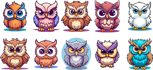 Cute owl, cartoon style illustration, on transparent background