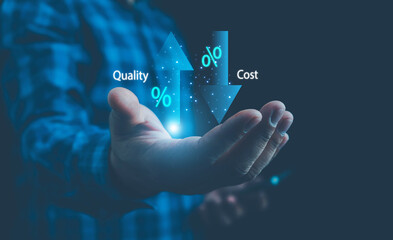 Fototapeta premium Cost and quality control, Control Quality and cost optimization for products or services to improve customer satisfaction,enhance company performance. Successful corporate strategy, quality control.