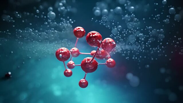 Animation molecules structure moving. Multiple shiny science, medical background 3D animation. Molecule or atom cell under a microscope inside human body colorful