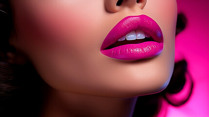 Closeup of Stunning Pink Lips with Luxurious Lip Gloss
