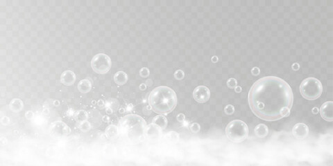 Air bubbles.Soap foam vector illustration on a transparent background.	
