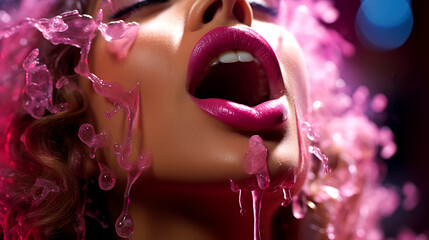 Closeup of Stunning Pink Lips with Luxurious Lip Gloss