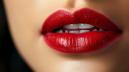 Obraz premium Closeup of Stunning Red Lips with Luxurious Lip Gloss