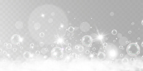Air bubbles.Soap foam vector illustration on a transparent background.	
