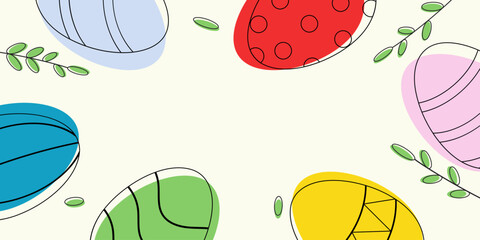 Easter banner with eggs. Flat minimalistic vector illustration. Lineart modern style. Template for greeting card. 