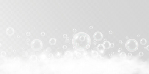 Air bubbles.Soap foam vector illustration on a transparent background.	

