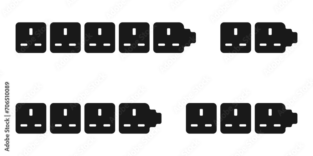 Poster extension cords vector icon set. extension cord with plug. many connectors for electrical appliances