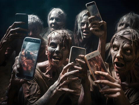 People Turn into Social Media Mainstream Media Brainwashed Zombies AI Artwork