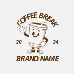 Retro coffee cup mascot logo