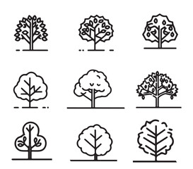 set of tree silhouettes, black and white tree vectors, and a set of 9 trees