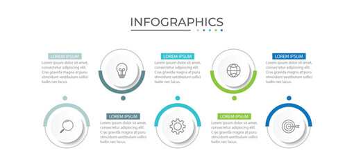 Vector abstract elements of graph infographic template with label, integrated circles. business concept with 5 options.
 - obrazy, fototapety, plakaty