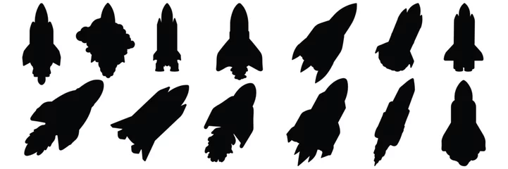 Fotobehang Rocket space silhouettes set, large pack of vector silhouette design, isolated white background © FutureFFX