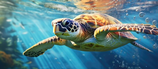 Fototapeta premium Sea turtle swimming in the water.