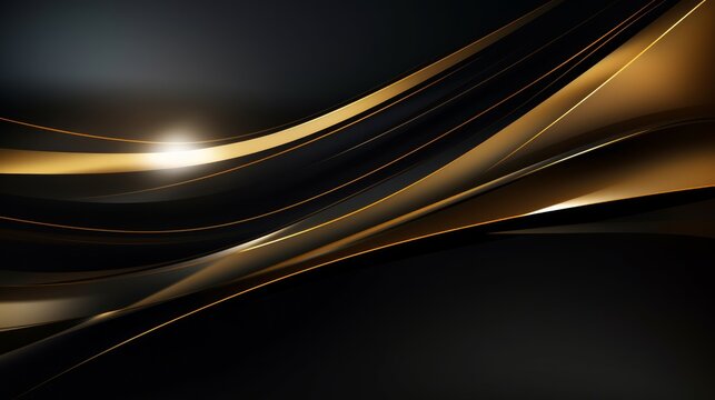 Abstract background with golden waves on black. Neural network AI generated art