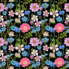 Seamless pattern with watercolor flowers. Hand-drawn illustration. - 706512827