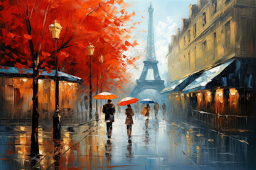 oil paint in street of paris on background